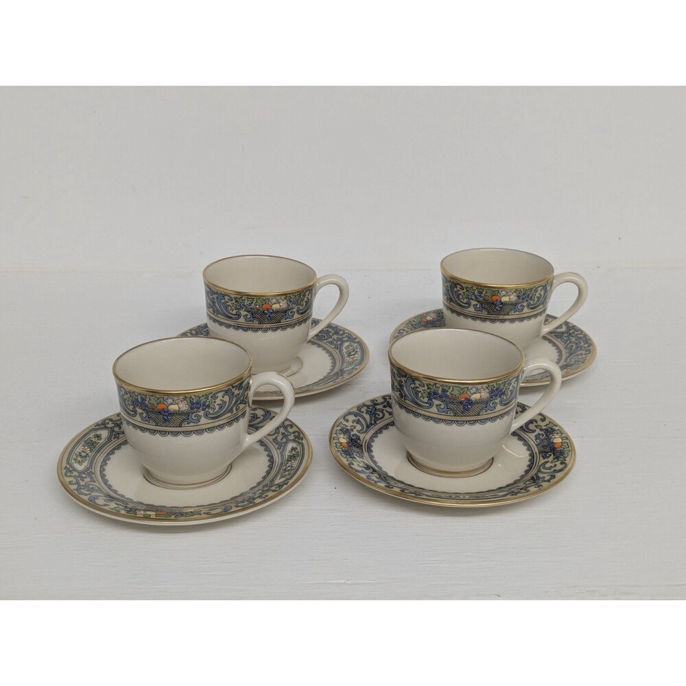 Set Of 4 Lenox Autumn USA Presidential Footed Tea Cups & Saucers 8 Pieces